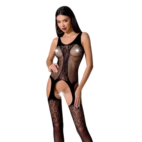 Бодистокинг с имитацией чулок и ажурной вставкой Passion BS072 black photo 1