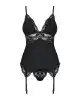 Сатиновый кружевной корсет Obsessive 810-COR-1 babydoll & thong L/XL, черный, корсет, танга photo 3