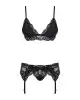 Кружевной комплект белья Obsessive 810-SEG-1 L/XL Black, бюстгальтер, стринги, пояс для чулок photo 3