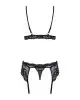 Кружевной комплект белья Obsessive 810-SEG-1 S/M Black, бюстгальтер, стринги, пояс для чулок photo 4