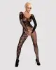 Бодистокинг Obsessive Bodystocking F210 S/M/L black, рукава-митенки, сетка, цветное кружево photo 3