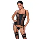 Сетчатый корсет из эко-кожи, с люверсами и съемными пажами Malwia Corset black L/XL — Passion photo 1
