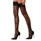 Чулки Passion ST119 5 черные, на ажурной силиконовой резинке, с цветочным декором и люрексовой нитью photo 1