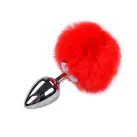 Металлическая анальная пробка Кроличий хвостик Alive Fluffy Plug L Red, диаметр 3,9 см photo 1