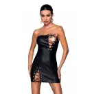 Мини-платье из экокожи CELINE CHEMISE black S/M — Passion: шнуровка, трусики в комплекте photo 1