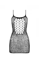 Ажурное мини-платье на тонких бретелях Passion BS096 One Size, black, плетение на груди photo 3