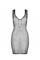 Мини-платье с вертикальным узором Passion BS097 One Size, black, плетение по бокам photo 3