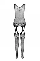 Бодистокинг с плетением на груди Passion BS099 One Size, black, открытый доступ, имитация подвязок photo 4