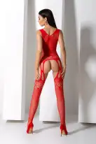 Бодистокинг с плетением на груди Passion BS099 One Size, red, открытый доступ, имитация подвязок photo 9