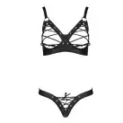 Комплект из экокожи CELINE BIKINI black S/M — Passion: открытый бра с лентами, стринги со шнуровкой photo 3