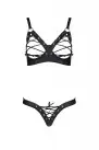 Комплект из экокожи Passion Celine Bikini 4XL/5XL black, открытый бра, стринги со шнуровкой photo 3